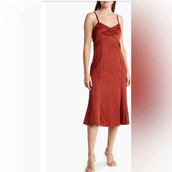 Melrose and Market Dresses & Skirts - #250 MELROSE and MARKET Ruched Satin Slip Dress in Rust Henna